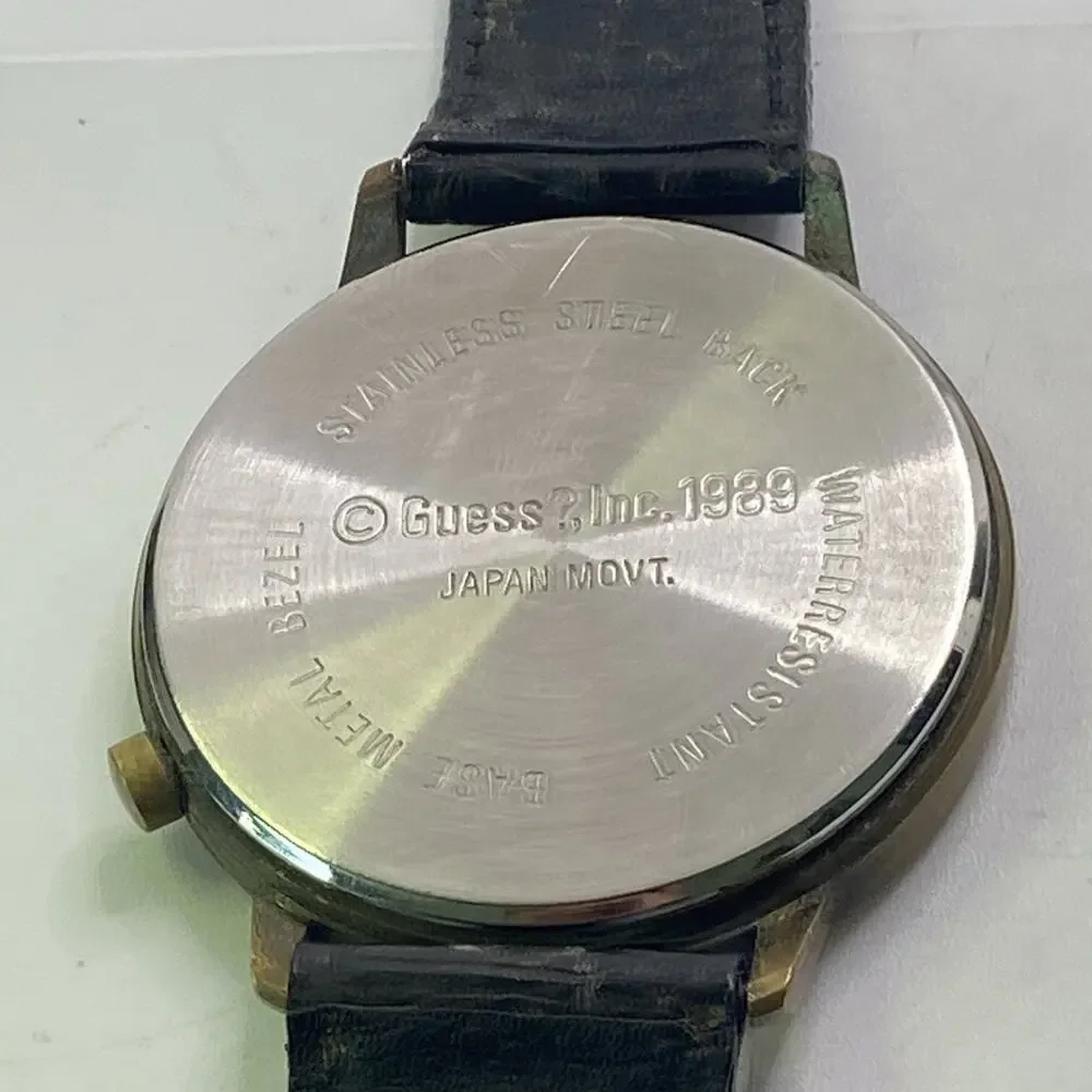 Guess Womens Vintage Black Leather Watch 1989 New Battery Works